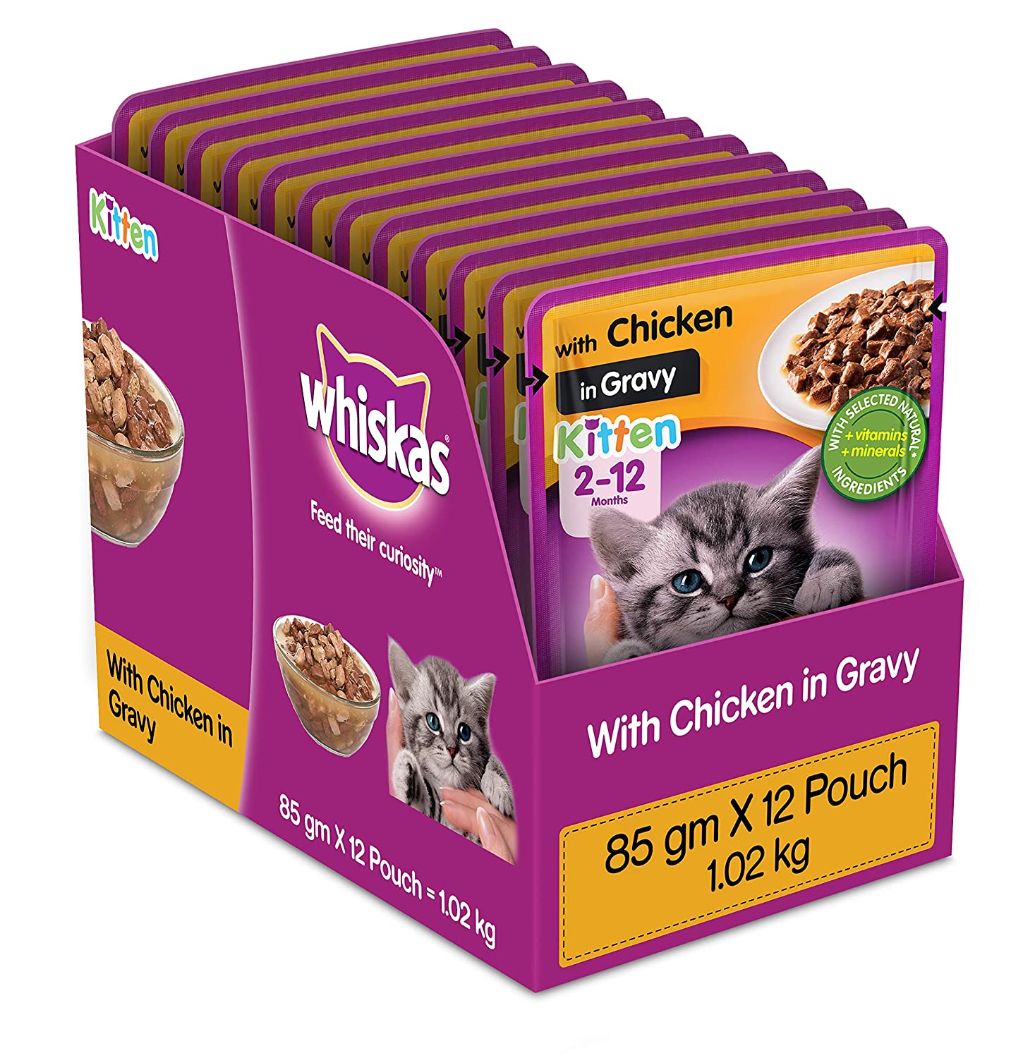 Whiskas Kitten (2-12 months) Wet Cat Food, Chicken in Gravy, 85 grams ...